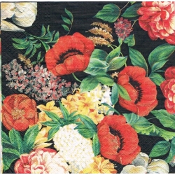 Serwetka   -2369-   kwiaty, czarne tło